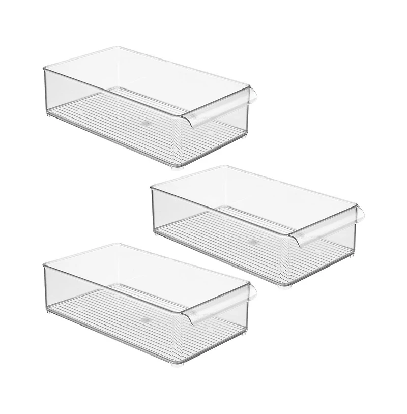 iDesign Large Stackable Fridge Bin with Handle, Set of 3, Clear, Made in Usa