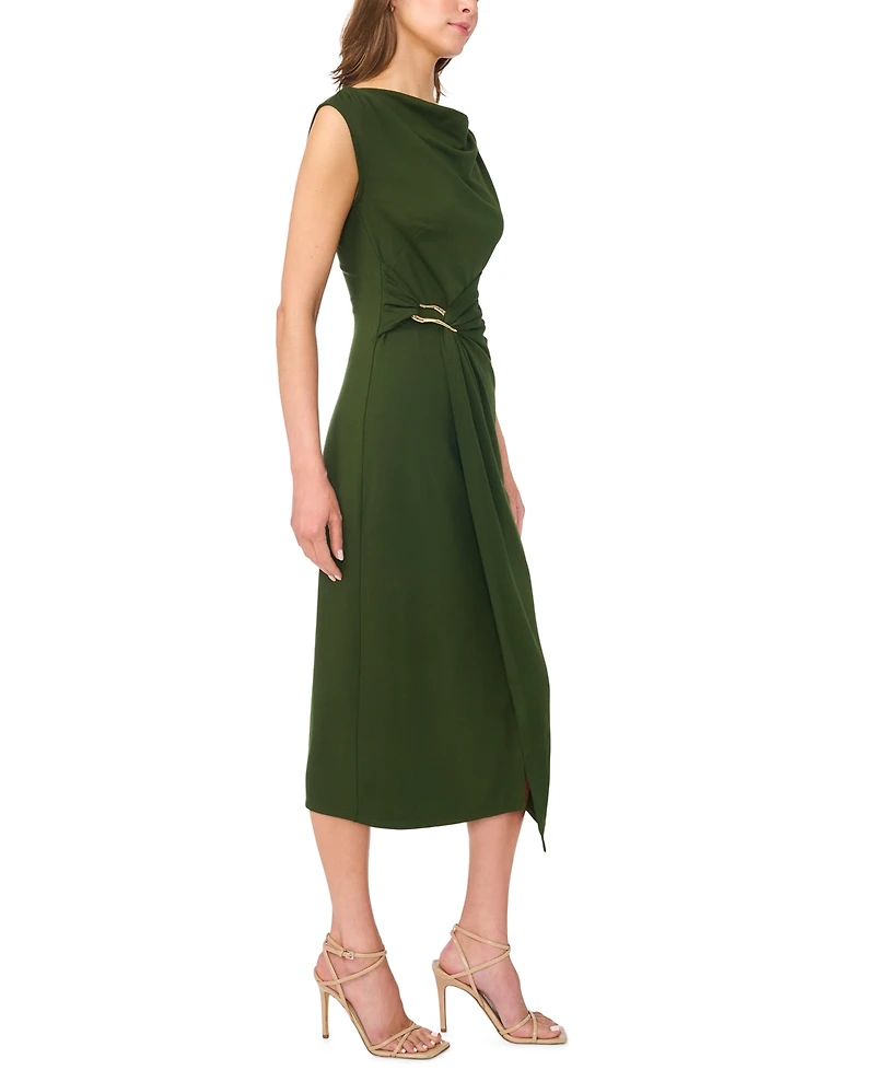 Msk Women's Sleeveless Boat-Neck Ponte-Knot Wrap Midi Dress