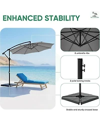 Yiortwo 9.7 Feet Offset Patio Umbrella Cantilever Outdoor Sun Shade With Tilt