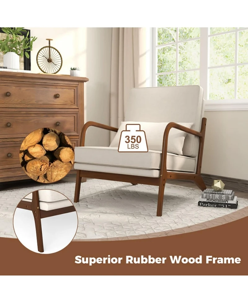 Yiortwo Outdoor Lounge Accent Chair with Rubber Wood Armrests and Removable Cushions