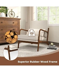 Yiortwo Outdoor Lounge Accent Chair with Rubber Wood Armrests and Removable Cushions