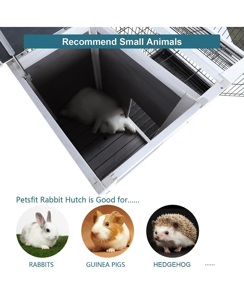 Streamdale Furniture Two-Tier Wooden Rabbit Cage with Runway and Leak-Proof Tray