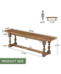Tribesigns Rustic Solid Wood Entryway Bench, 59.1" Long Farmhouse Dining Seat with Turned Legs, End of Bed Bench