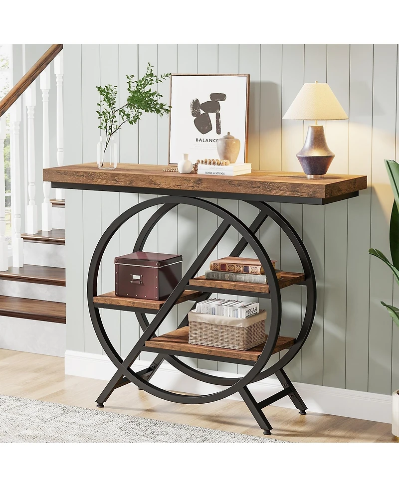 Slickblue 39.3" 4-Tier Console Table with Geometric Metal Frame