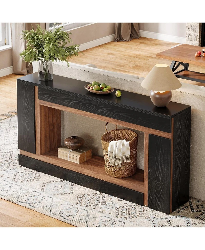 Slickblue 2-Tier Wooden Console Table, Rectangular Sofa Table for Entryway and Hallway