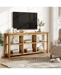 Slickblue Solid Wood 3-Tier Sofa Table with 6 Storage Cubes for Living Room