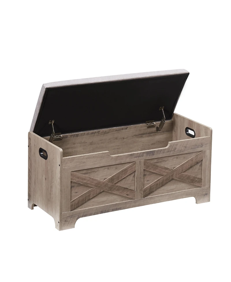 homfan Large Farmhouse Shoe Bench, Wood Storage Chest with Safety Hinge, Entryway Organizer for Bedroom or Living Room