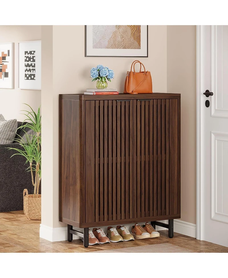 Slickblue Modern Shoe Cabinet with 6 Tier Adjustable Storage Shelves
