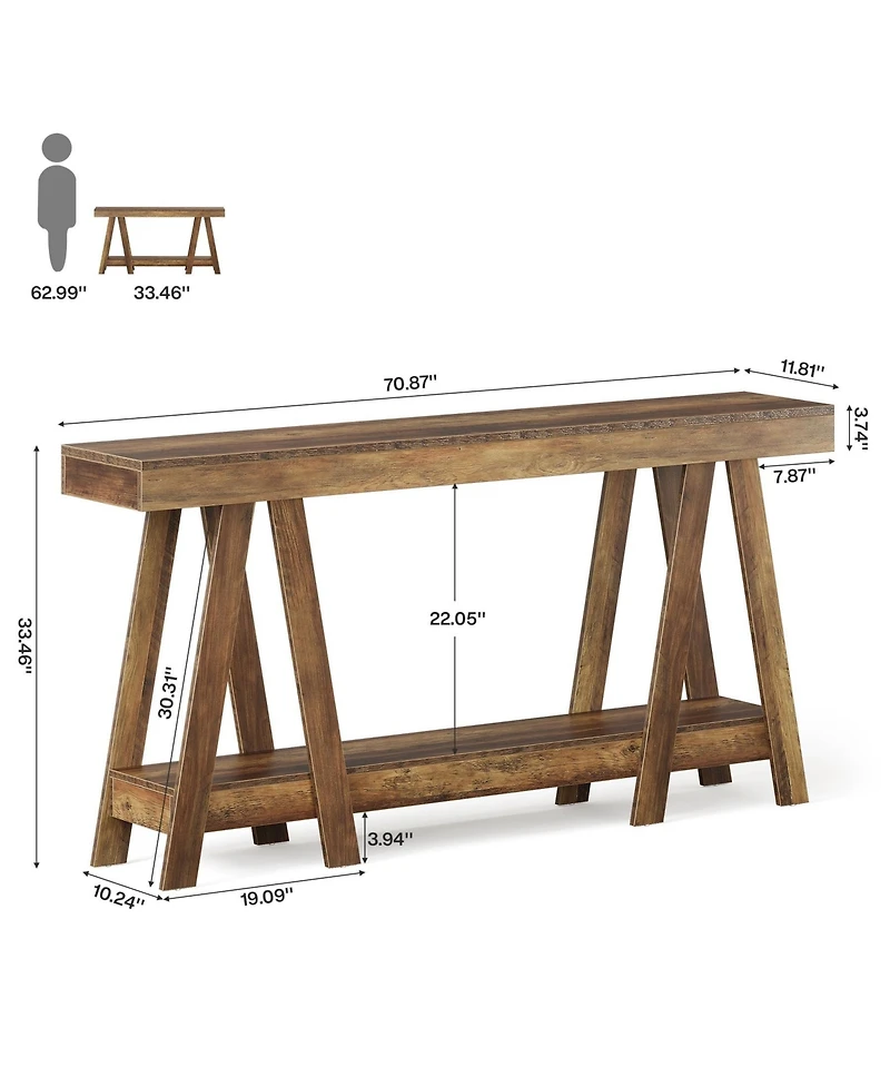 Slickblue Farmhouse Entryway Console Table, 2-Tier Behind Sofa Table with Storage Shelves