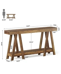 Slickblue Farmhouse Entryway Console Table, 2-Tier Behind Sofa Table with Storage Shelves