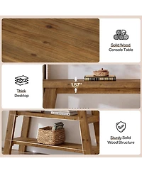 Slickblue Farmhouse Solid Wood Console Table with 3-Tier Storage Shelves