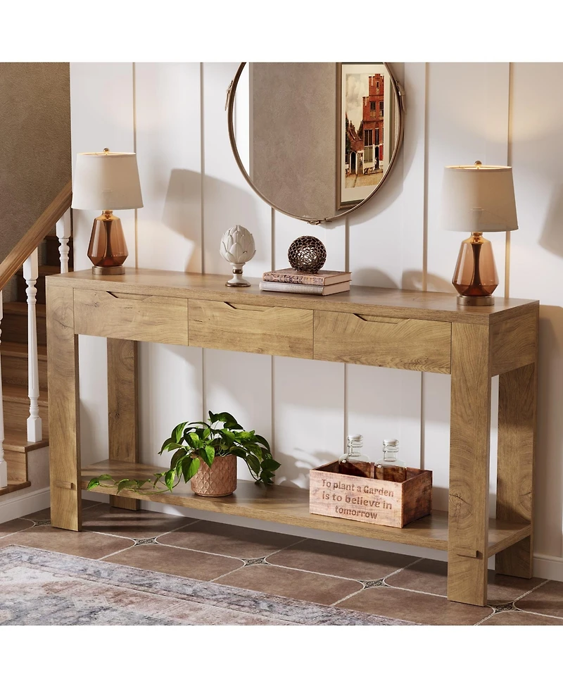 Slickblue Farmhouse Entryway Console Table with 3 Drawers, Narrow Design