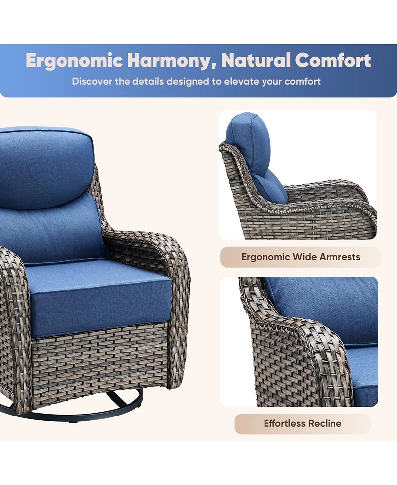 Pocassy 6 Pieces Outdoor Furniture Set Wicker Outdoor Sofa with Swivel Rocking Chairs Patio Ottomans Outdoor Coffee Table