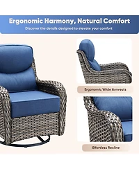 Pocassy 6 Pieces Outdoor Furniture Set Wicker Outdoor Sofa with Swivel Rocking Chairs Patio Ottomans Outdoor Coffee Table
