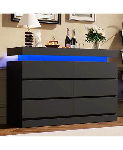 homfan 47" 6-Drawer Dresser with Led Light and Charging Station, Storage Chest for Bedroom Living Room