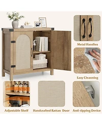 homfan Set of 2 Rattan Sideboard Buffet Cabinet with Storage - 31 Inch Farmhouse Wooden Coffee Bar Console with Adjustable Shelves and Doors