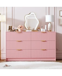 homfan 54" Fluted 6-Drawer Dresser with Handles, Modern Storage Chest for Bedroom and Living Room, Multiple Finishes