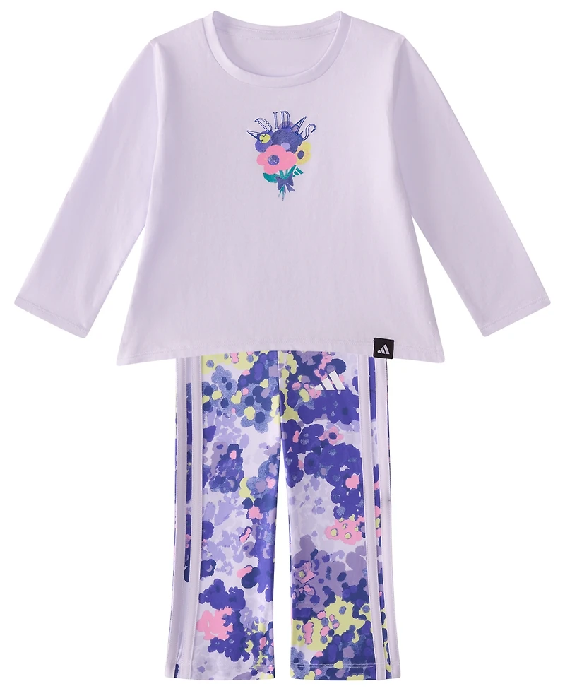 adidas Baby Girls' Long-Sleeve T-Shirt and Pants, 2-Piece Set