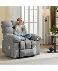 homfan Ergonomic Rocking Recliner with Massage and Heat, Wide Padded Breathable Upholstery, Dual Side Pockets and Remote for Living Room and Bedroom