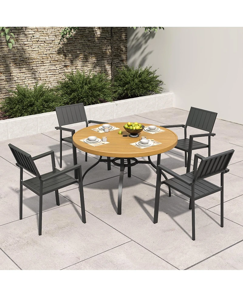 Streamdale Furniture Outdoor Patio Dining Set: Round Table and Stacking Metal Chairs