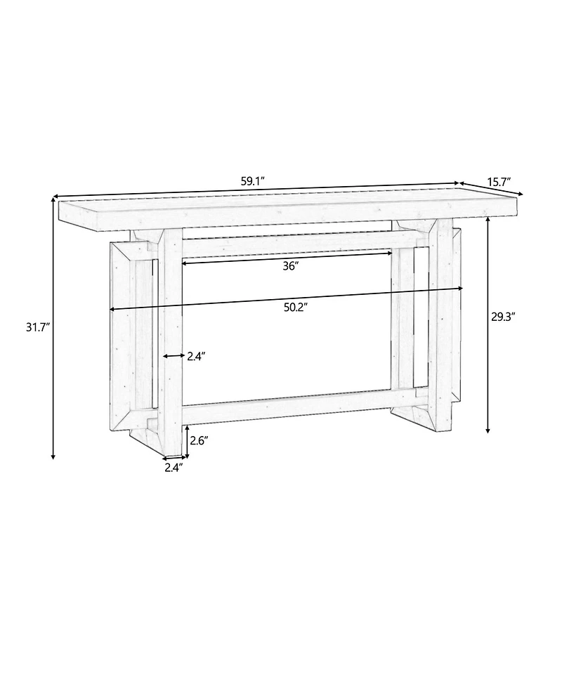 Rainsken 59" Contemporary Minimalist Console Table, with Thick Pine Wood Legs, Unique Triple Rectangle Design, for Hallway Entrance Foyer