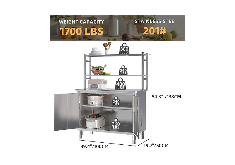 Aecojoy Stainless Steel Table with Cabinet 40"x20" Prep Table for Commercial Kitchen Countertop
