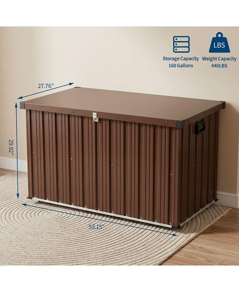 gaomon Deck Box 160 Gallon Waterproof Patio Storage Container, Metal Outdoor Storage Box with 0.6 mm Galvanized Steel and 0.3 mm Coated Steel Panels
