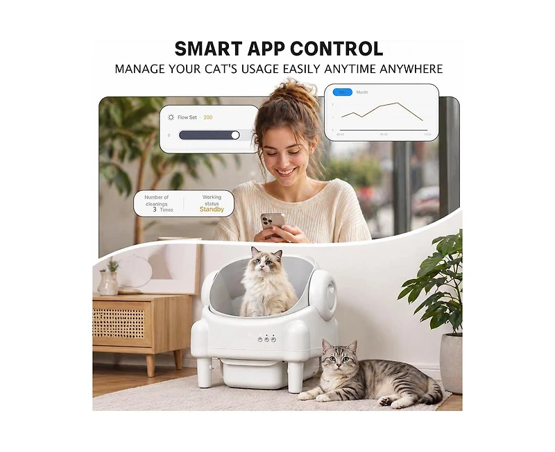 Cumrige Automatic Litter Box Self Cleaning Litter Box Equipped with App Control and Safety Protection Functions