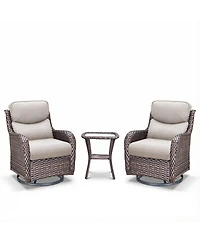 Pocassy Outdoor Swivel Glider Rocker Chairs with 5-in Cushion - 3 Piece Patio Furniture Set, Bistro Sets Tempered Glass Side Table