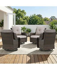 Pocassy Patio Chairs Outdoor Swivel Glider Set of 4 High Back Outside Brown Wicker Rattan Rocking Chair with Thick Cushion