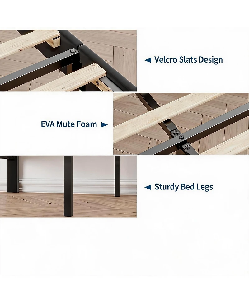 homfan Modern soft Upholstered Queen Platform Bed Frame, Tufted Headboard, Sturdy Wood Slats, No Box Spring Needed, Easy Assembly