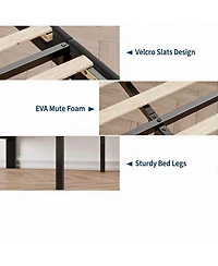 homfan Modern soft Upholstered Queen Platform Bed Frame, Tufted Headboard, Sturdy Wood Slats, No Box Spring Needed, Easy Assembly