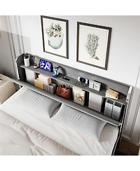 Streamdale Furniture homfan Bed Frame with Headboard Shelf and Charging Station and 4 Storage Drawers, Upholstered Platform Bed Frame