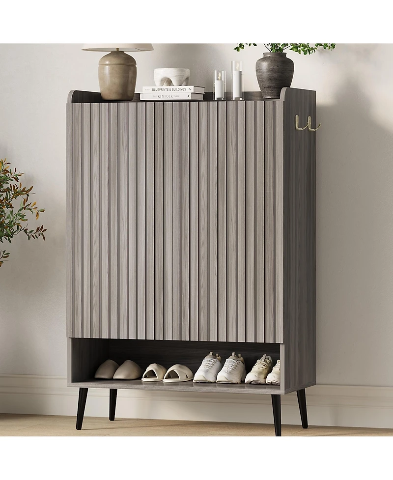 homfan Large Shoe Cabinet with Doors, 6 Tier Storage Adjustable Shelves, Freestanding Rack Organizer