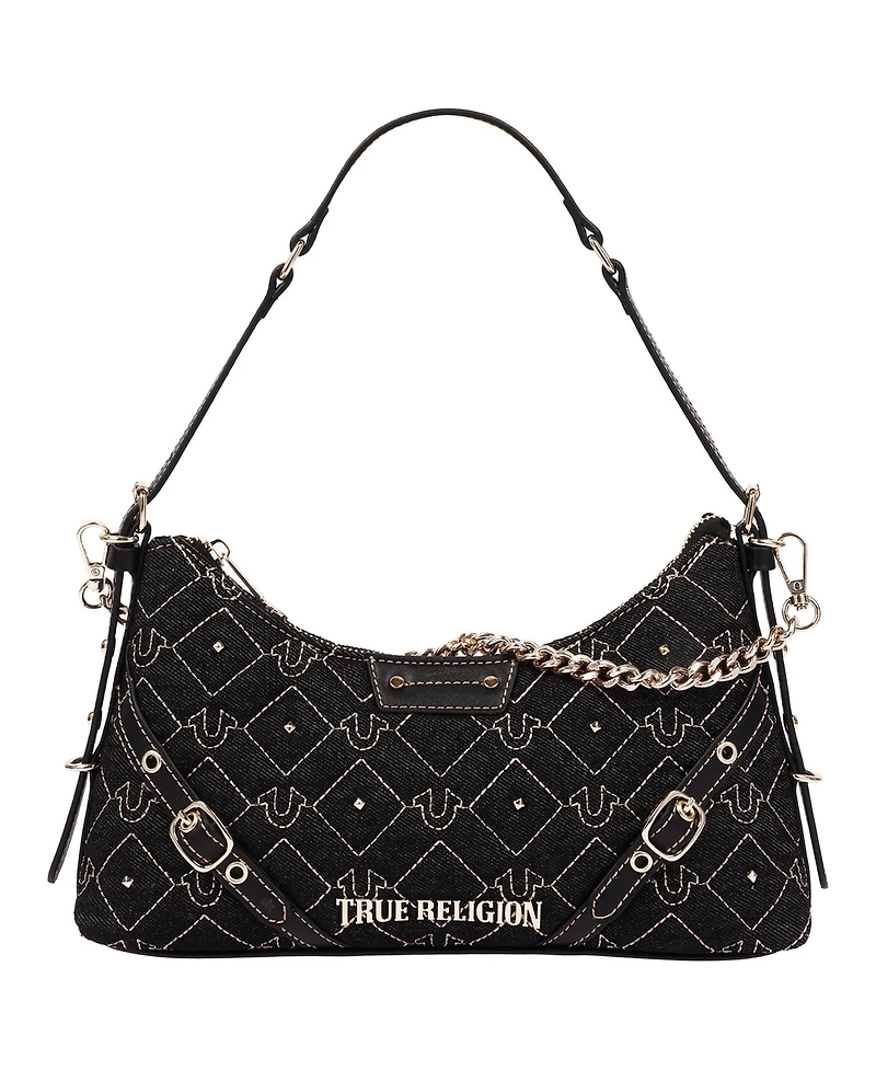 True Religion Studded Denim Chain Shoulder Bag