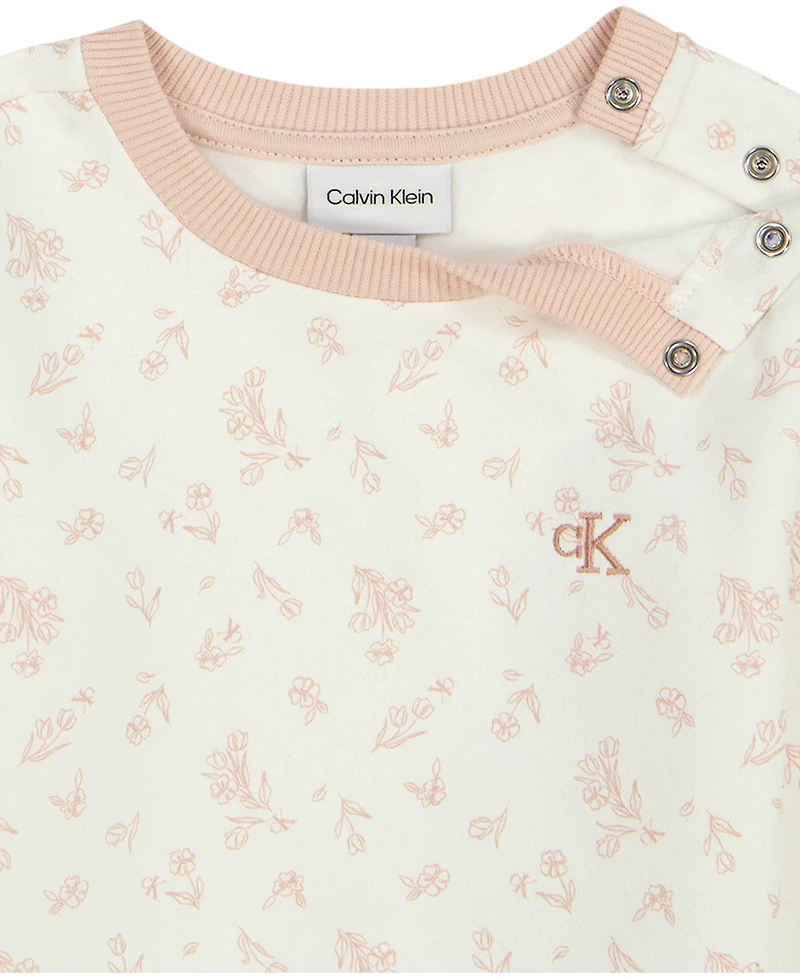 Calvin Klein Baby Girls' Printed Sweatshirt and Jogger Pants, 2-Piece Set