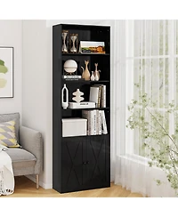 Slickblue 71 Inch Freestanding Bookshelf with 6 Shelves and 2 Door Cabinet