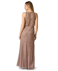 Adrianna Papell Women's Blouson Crewneck Beaded Ball Gown