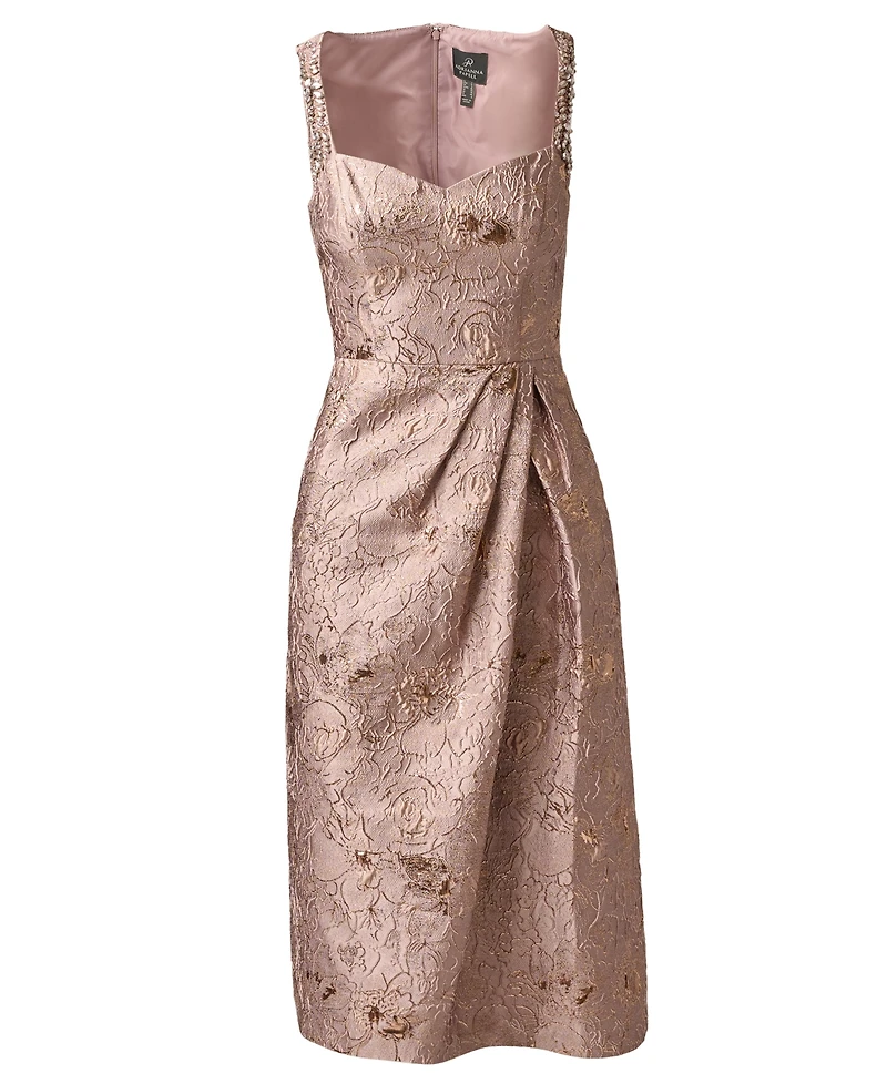 Adrianna Papell Women's Metallic Jacquard Sweetheart Neck Midi Dress