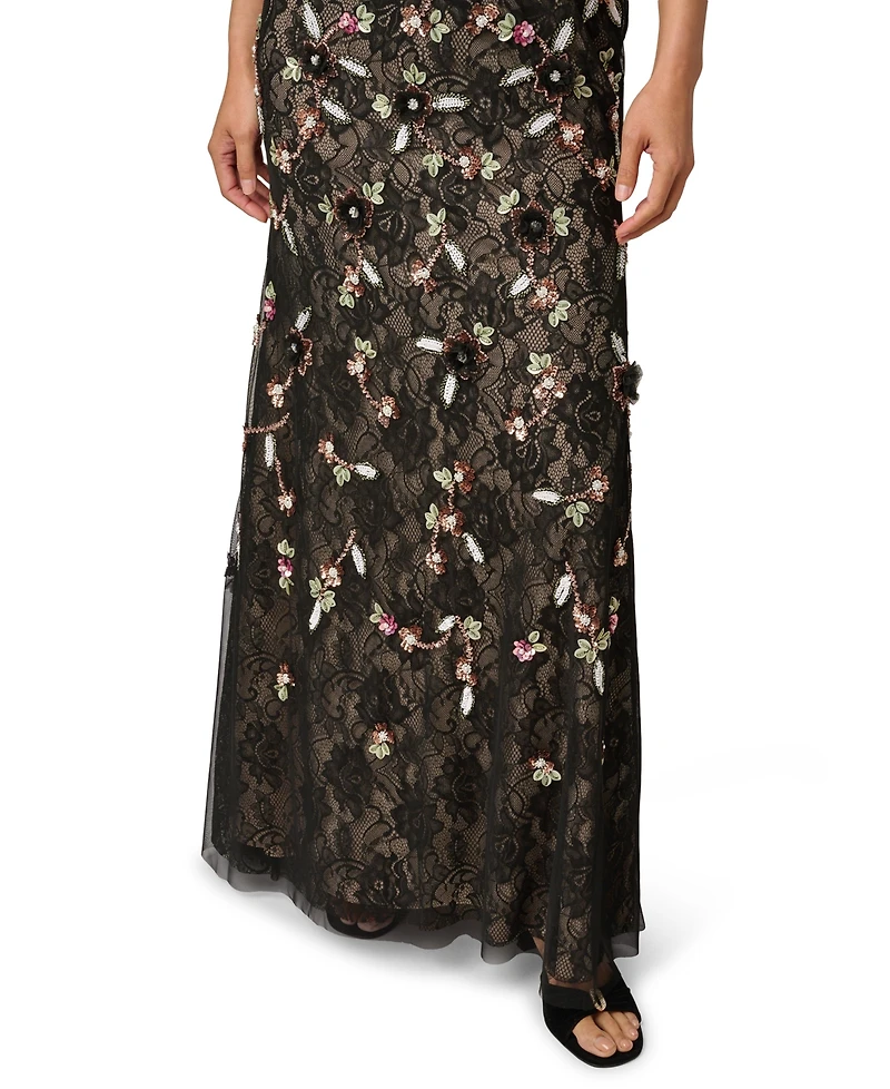 Adrianna Papell Women's Beaded V-Neck Ball Gown