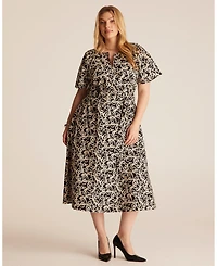 Estelle Women's Noirette Cotton Print Belted Midi Dress