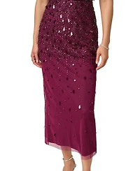 Adrianna Papell Women's Beaded Mesh Flutter-Sleeve Midi Dress