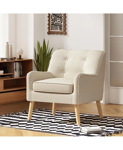 Streamdale Furniture Mid Century Modern Tufted Fabric Accent Chair with Solid Wood Legs