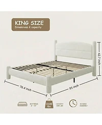 gaomon Boucle Bed Frame, Upholstered Cloud Bed Platform with 4 Round Sturdy Legs, Noise Free, No Box Spring Needed, Easy Assembly