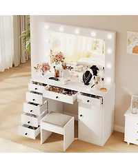 gaomon Vanity Desk With Mirror and Lights, 3-Color Lights Adjustable Brightness Make Up Dressing Table With 2 Drawers,Makeup Desk