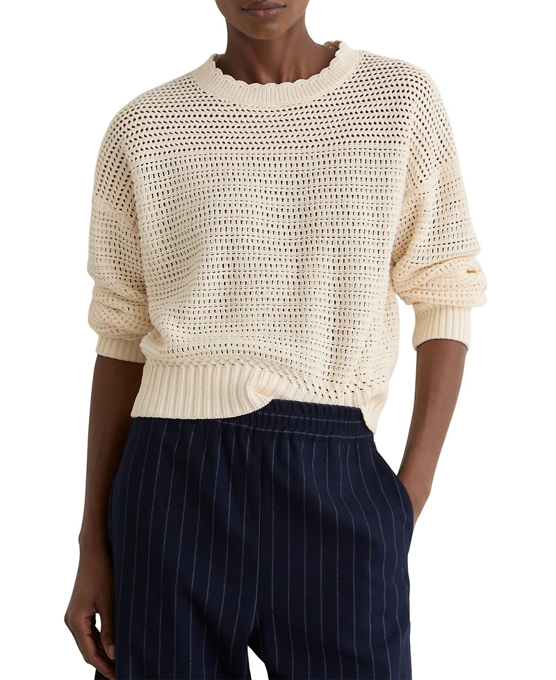 Reiss Women's Cotton Open-Stitch Crewneck Jumper