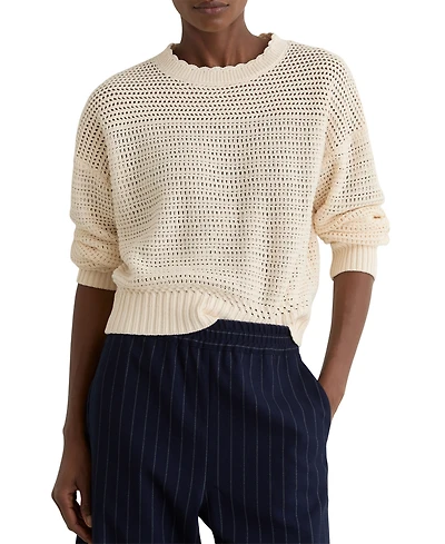 Reiss Women's Cotton Open-Stitch Crewneck Jumper