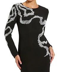 Mac Duggal Petite Jersey Long Sleeve Beaded Column Gown