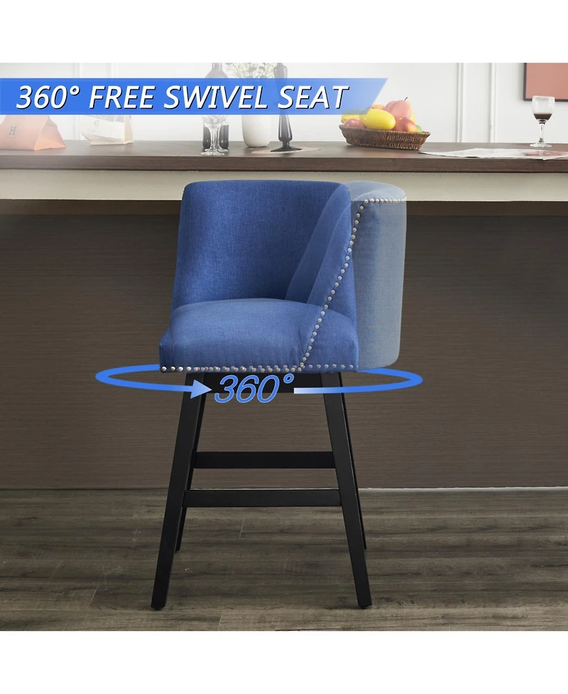 Rainsken Swivel Bar Stools Set of 2, linen fabric, Wood Fram, with Ergonomic Design, for Kitchen Island, Home Bar, Dining Room
