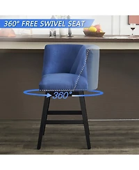 Rainsken Swivel Bar Stools Set of 2, linen fabric, Wood Fram, with Ergonomic Design, for Kitchen Island, Home Bar, Dining Room